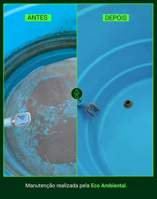 Caixa d'água antes e depois da limpeza e desinfecção